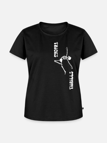 TRICKS ODER NERVENKITZEL, HALLOWEEN-SKELETTTANZ - Frauen Premium Bio T-Shirt - Schwarz