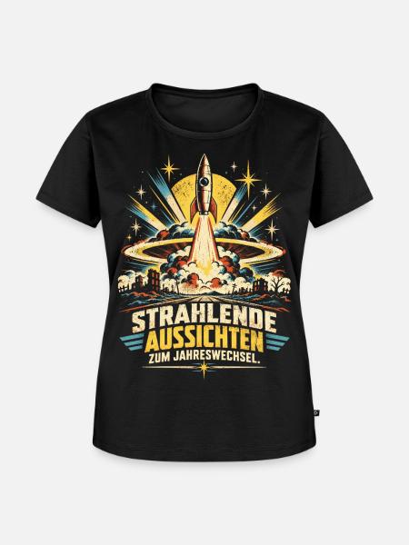 Silvester Feuerwerk Retro - Frauen Premium Bio T-Shirt - Schwarz