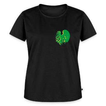 Herzblatt Struktur Gruen Gelb Catalpa - Frauen Premium Bio T-Shirt - Schwarz - Vorne - Selfina (174cm)