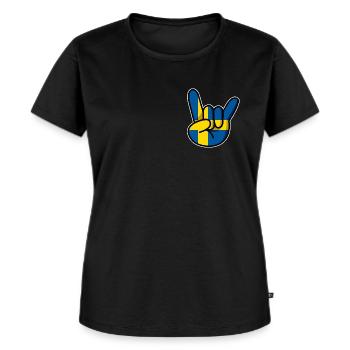 POMMESGABEL SCHWEDEN | METAL | ROCK - Frauen Premium Bio T-Shirt - Schwarz - Vorne - Selfina (174cm)