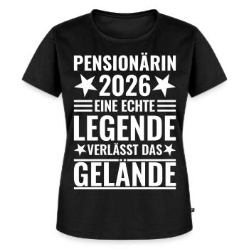Pensionärin 2026 Eine Legende verlässt das Gelände - Frauen Premium Bio T-Shirt - Schwarz - Vorne - Selfina (174cm)