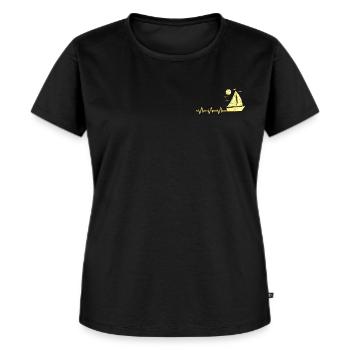 Segler Segelboot auf Herzschlag Herz EKG Herzlinie - Frauen Premium Bio T-Shirt - Schwarz - Vorne - Selfina (174cm)