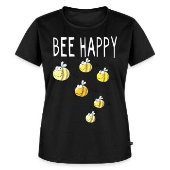 Bee Happy - Biene - Bienen - Hummel - Geschenk - Frauen Premium Bio T-Shirt - Schwarz - Vorne - Selfina (174cm)