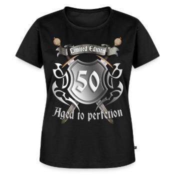 jubilaeum_geburtstag_c_50 - Frauen Premium Bio T-Shirt - Schwarz - Vorne - Selfina (174cm)