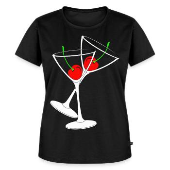 Cocktail Gläser mit Kirschen - Frauen Premium Bio T-Shirt - Schwarz - Vorne - Selfina (174cm)