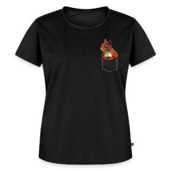 EICHHÖRNCHEN IN BRUSTTASCHE - Frauen Premium Bio T-Shirt - Schwarz - Vorne - Selfina (174cm)
