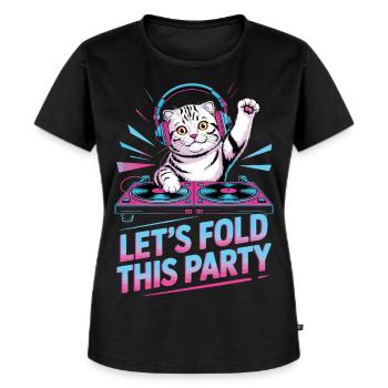 DJ Humour Animal Scottish Fold Chat - T-shirt Premium bio Femme - noir - Devant - Selfina (174cm)