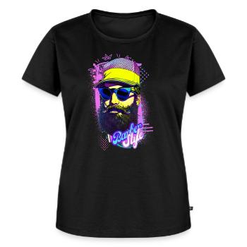 Logo barbu stylé rétro - T-shirt Premium bio Femme - noir - Devant - Selfina (174cm)