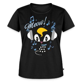 Pussy Deluxe Katze mit Kopfhörern Meow - Frauen Premium Bio T-Shirt - Schwarz - Vorne - Selfina (174cm)
