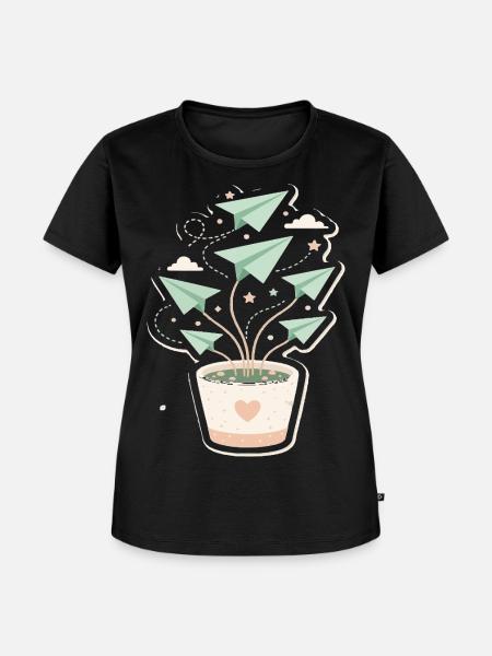 Papierflieger Pflanze Wuchs - Frauen Premium Bio T-Shirt - Schwarz