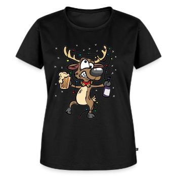 betrunkenes Rentier - Frauen Premium Bio T-Shirt - Schwarz - Vorne - Selfina (174cm)