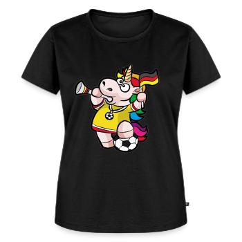 Einhorn Fußball Fan Deutschland Fahne Vuvuzela - Frauen Premium Bio T-Shirt - Schwarz - Vorne - Selfina (174cm)