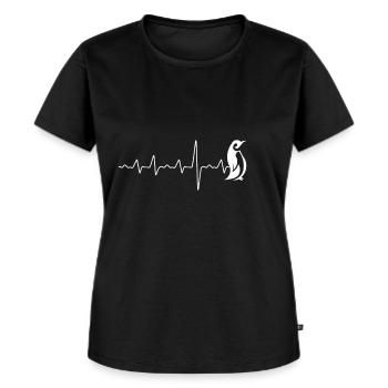 Herzschlag süsser Pinguin Geschenk - Frauen Premium Bio T-Shirt - Schwarz - Vorne - Selfina (174cm)