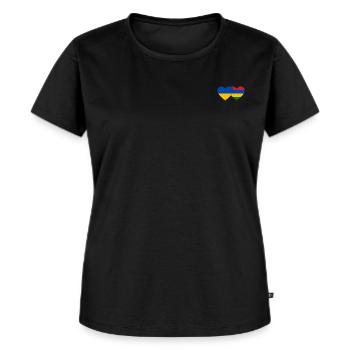 Ukraine Mauritius Flag Heart - Women's Premium Organic T-shirt - black - Front - Selfina (174cm)