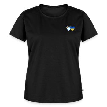 Uruguay Ukraine Herz Flagge - Frauen Premium Bio T-Shirt - Schwarz - Vorne - Selfina (174cm)