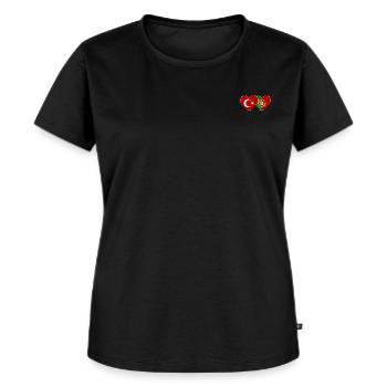 Türkei Portugal Flagge Herz - Frauen Premium Bio T-Shirt - Schwarz - Vorne - Selfina (174cm)