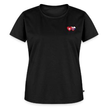 Schweiz Slowakei Flagge Herz - Frauen Premium Bio T-Shirt - Schwarz - Vorne - Selfina (174cm)