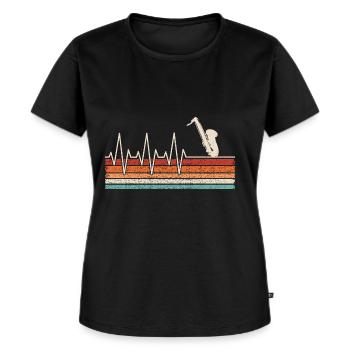 Saxophon Herzschlag - Frauen Premium Bio T-Shirt - Schwarz - Vorne - Selfina (174cm)