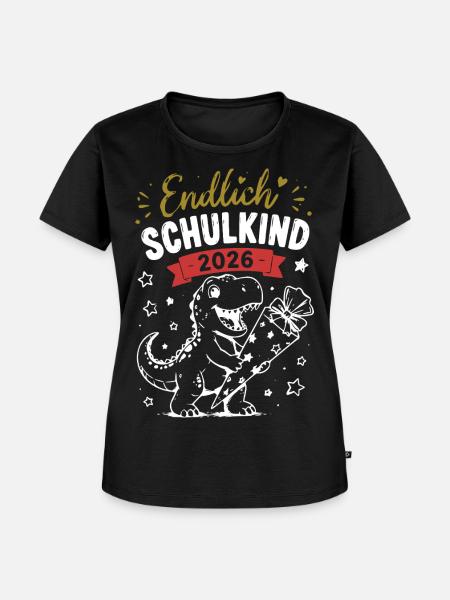 Endlich Schulkind 2026 Dino - Frauen Premium Bio T-Shirt - Schwarz