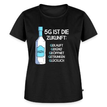 5G ist die Zukunft Ouzo Alkohol - Frauen Premium Bio T-Shirt - Schwarz - Vorne - Selfina (174cm)