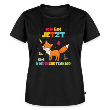 Ich bin jetzt ein Kindergartenkind - Frauen Premium Bio T-Shirt - Schwarz - Vorne - Selfina (174cm)
