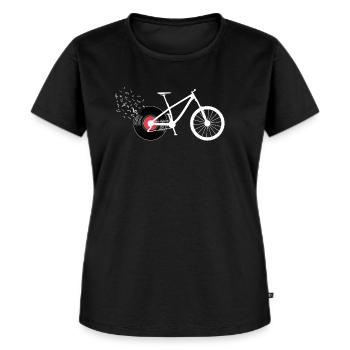 Fahrrad-Schallplatte Radfahrer - Frauen Premium Bio T-Shirt - Schwarz - Vorne - Selfina (174cm)