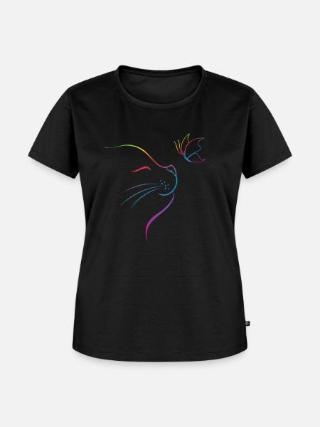 Katze mit Schmetterling - Frauen Premium Bio T-Shirt - Schwarz