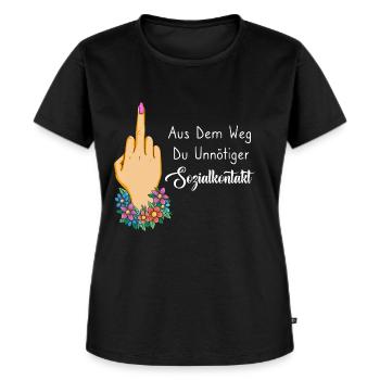 Aus Dem Weg Du Unnötiger Sozialkontakt - Frauen Premium Bio T-Shirt - Schwarz - Vorne - Selfina (174cm)