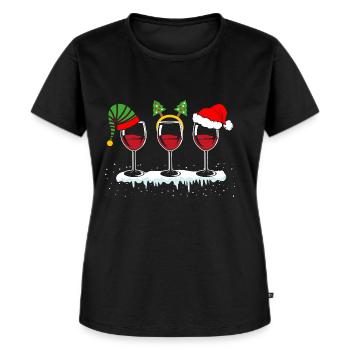 Weinglas Weihnachtsmütze Weintrinker Xmas - Frauen Premium Bio T-Shirt - Schwarz - Vorne - Selfina (174cm)