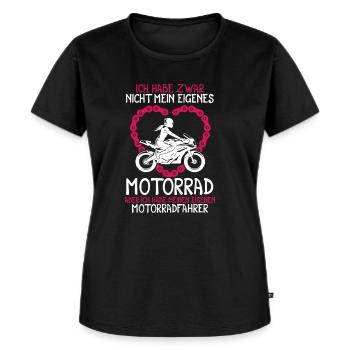 Ich habe zwar nicht mein eigenes Motorrad Bikerin - Frauen Premium Bio T-Shirt - Schwarz - Vorne - Selfina (174cm)