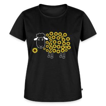 Süßes Schaf mit Blume Sonnenblume - Frauen Premium Bio T-Shirt - Schwarz - Vorne - Selfina (174cm)