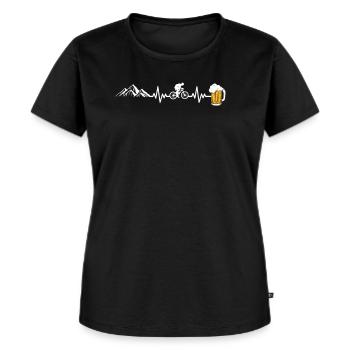 Mountainbike und Bier Herzschlag Fahrrad EKG - Frauen Premium Bio T-Shirt - Schwarz - Vorne - Selfina (174cm)