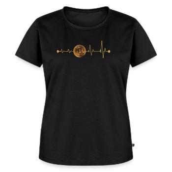 Bitcoin Herzschlag - Frauen Premium Bio T-Shirt - Schwarz - Vorne - Selfina (174cm)