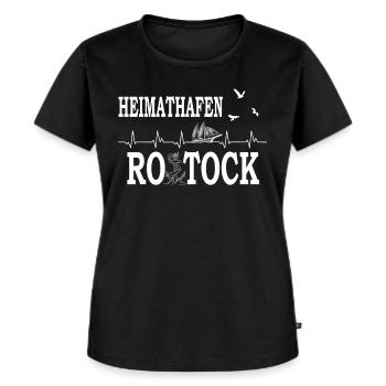 Herzschlag Heimathafen Rostock Rostocker Ostsee - Frauen Premium Bio T-Shirt - Schwarz - Vorne - Selfina (174cm)