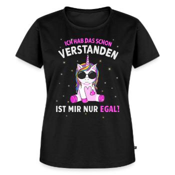 Ich hab das schon Verstanden - Einhorn Spruch - Frauen Premium Bio T-Shirt - Schwarz - Vorne - Selfina (174cm)