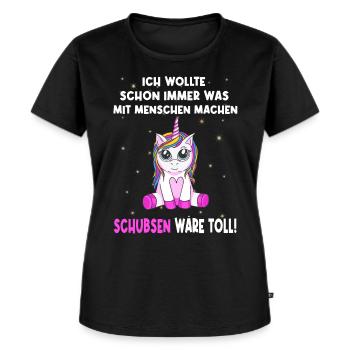 Schon immer was mit Menschen machen - Einhorn - Frauen Premium Bio T-Shirt - Schwarz - Vorne - Selfina (174cm)