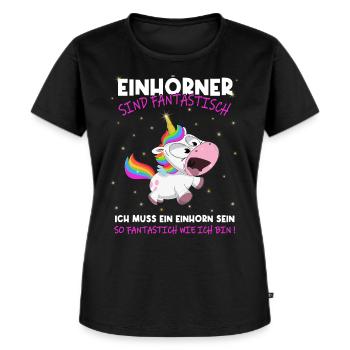 Einhörner sind Fantastisch, ich muss ein - Einhorn - Frauen Premium Bio T-Shirt - Schwarz - Vorne - Selfina (174cm)