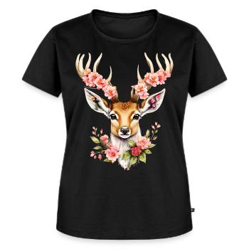 Hirsch T-Shirt Damen Trachtenshirt Trachten Shirt - Frauen Premium Bio T-Shirt - Schwarz - Vorne - Selfina (174cm)