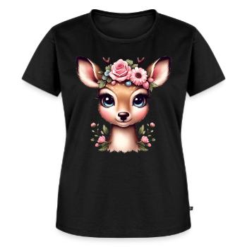 Trachten T-Shirt Reh Kostüm Damen Trachtenshirt - Frauen Premium Bio T-Shirt - Schwarz - Vorne - Selfina (174cm)