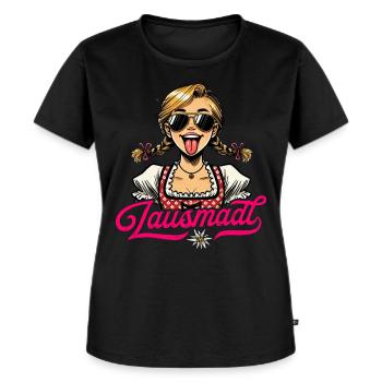 Lausmadl T-Shirt Dirndl Trachtenshirt Damen Tracht - Frauen Premium Bio T-Shirt - Schwarz - Vorne - Selfina (174cm)