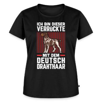 Ich bin die Verrückte mit dem Deutsch Drahthaar - Frauen Premium Bio T-Shirt - Schwarz - Vorne - Selfina (174cm)