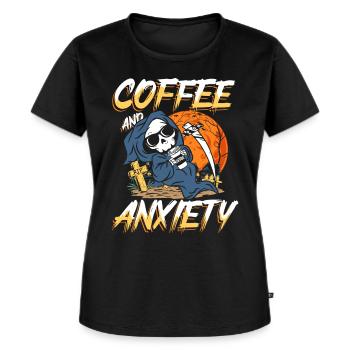 Coffee and anxiety | restlessness skull - Women's Premium Organic T-shirt - black - Front - Selfina (174cm)