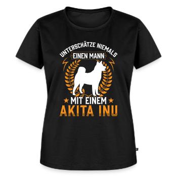 Mann mit Akita Inu Shiba Inu - Frauen Premium Bio T-Shirt - Schwarz - Vorne - Selfina (174cm)
