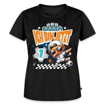 Fußball 1. Geburtstag Bääm Ich Bin Jetzt 1 - Frauen Premium Bio T-Shirt - Schwarz - Vorne - Selfina (174cm)