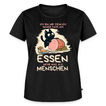 Lieber Essen als Menschen - Süße Schwarze Katze - Frauen Premium Bio T-Shirt - Schwarz - Vorne - Selfina (174cm)