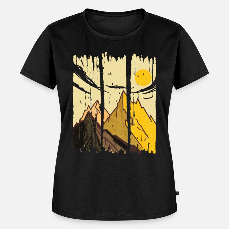 GEMALTE KUNST BERGE MIT SONNE - Frauen Premium Bio T-Shirt - Schwarz