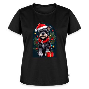 Lustiger Zwergschnauzer Mit Weihnachtsmannmütze - Frauen Premium Bio T-Shirt - Schwarz - Vorne - Selfina (174cm)