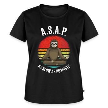 A.S.A.P. As Slow As Possible Faultier Yoga - Frauen Premium Bio T-Shirt - Schwarz - Vorne - Selfina (174cm)