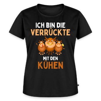 ICH BIN DIE VERRÜCKTE MIT DEN KÜHEN Lustiges - Frauen Premium Bio T-Shirt - Schwarz - Vorne - Selfina (174cm)