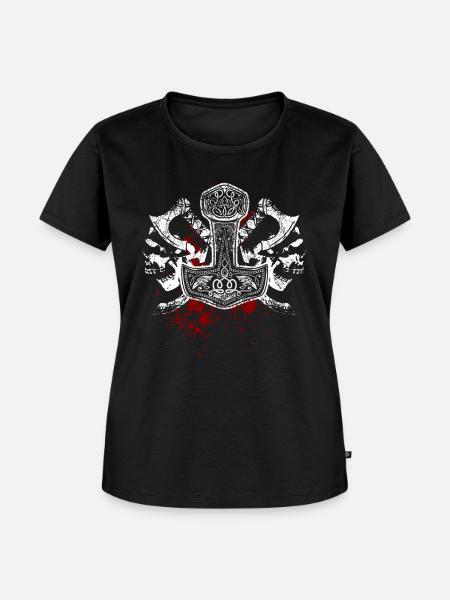 Mjölnir, Thorshammer, Totenköpfe, Wikinger - Frauen Premium Bio T-Shirt - Schwarz